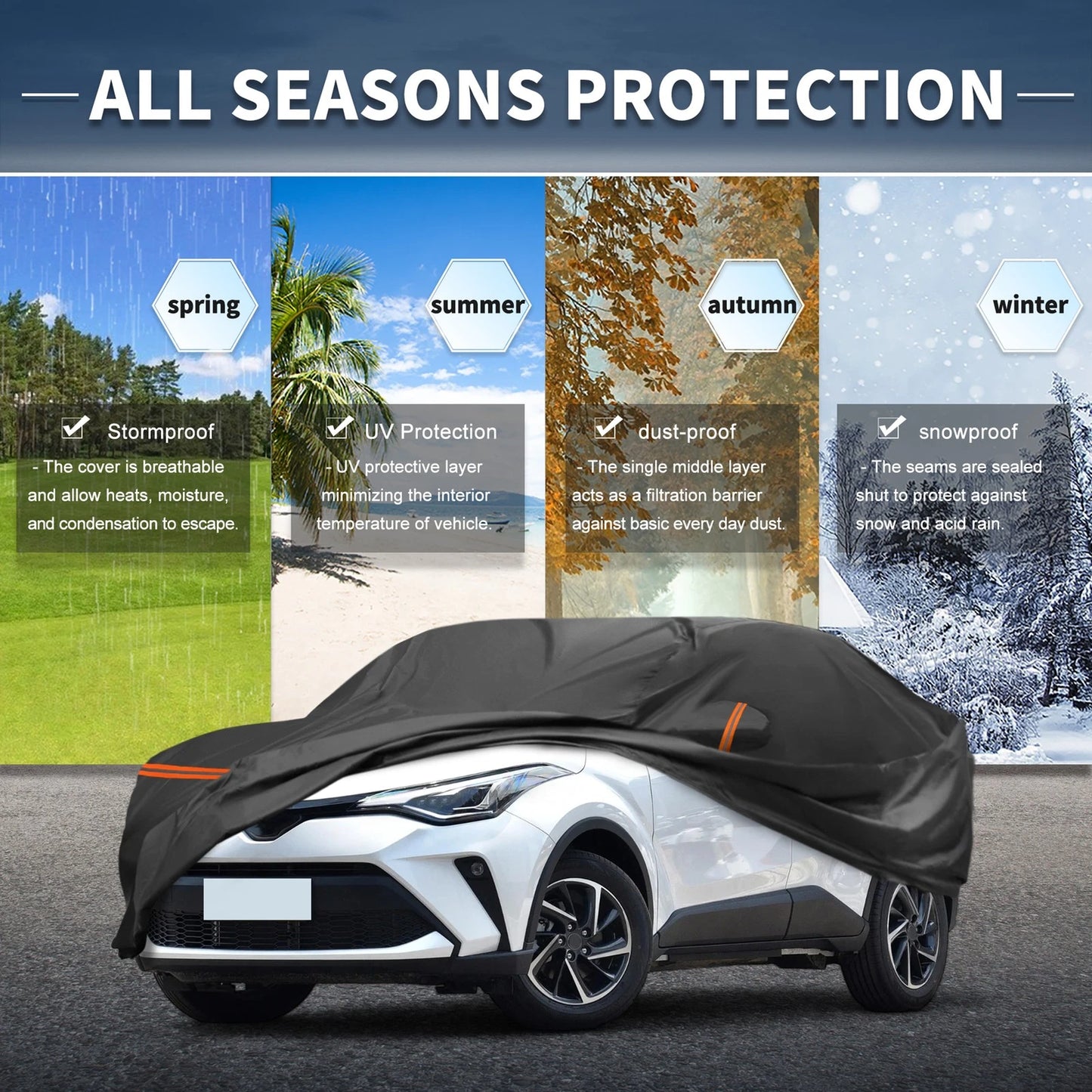 Waterproof PEVA Cotton Car Cover for Toyota C-HR 2016-2023 with Zipper