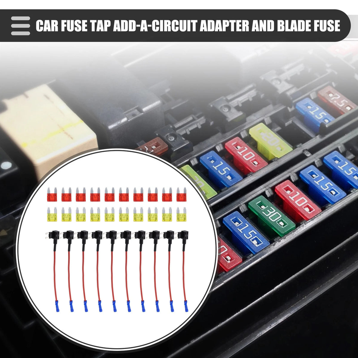 Circuit 12V Mini Fuse Tap w/ 10pcs 10A 20A ATM APM Blade Type Fuse Set for Car
