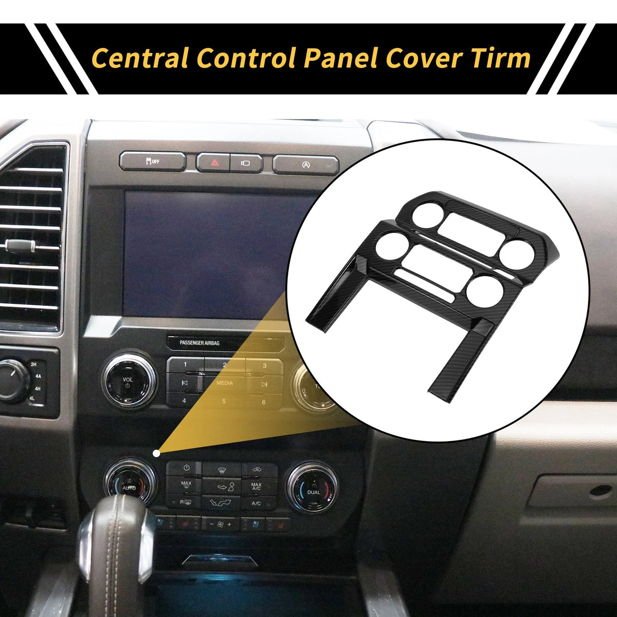 Central Control Panel Cover Trim for Ford F-150 (2015-2020) Carbon Fiber Black