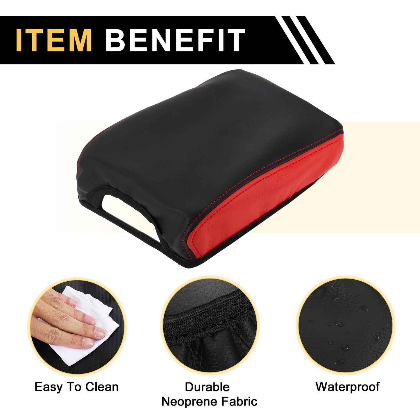 Center Console Lid Armrest Cover for Toyota Tacoma 2016-2020 Waterproof Black Red