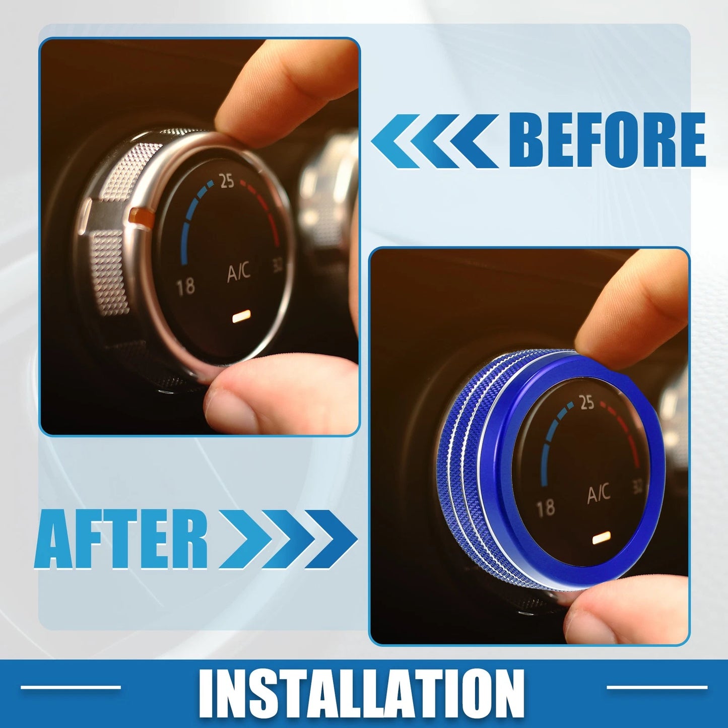 AC Radio Switch Knob Cover Decals 3 x for Dodge Durango (2014 - 2020) Blue