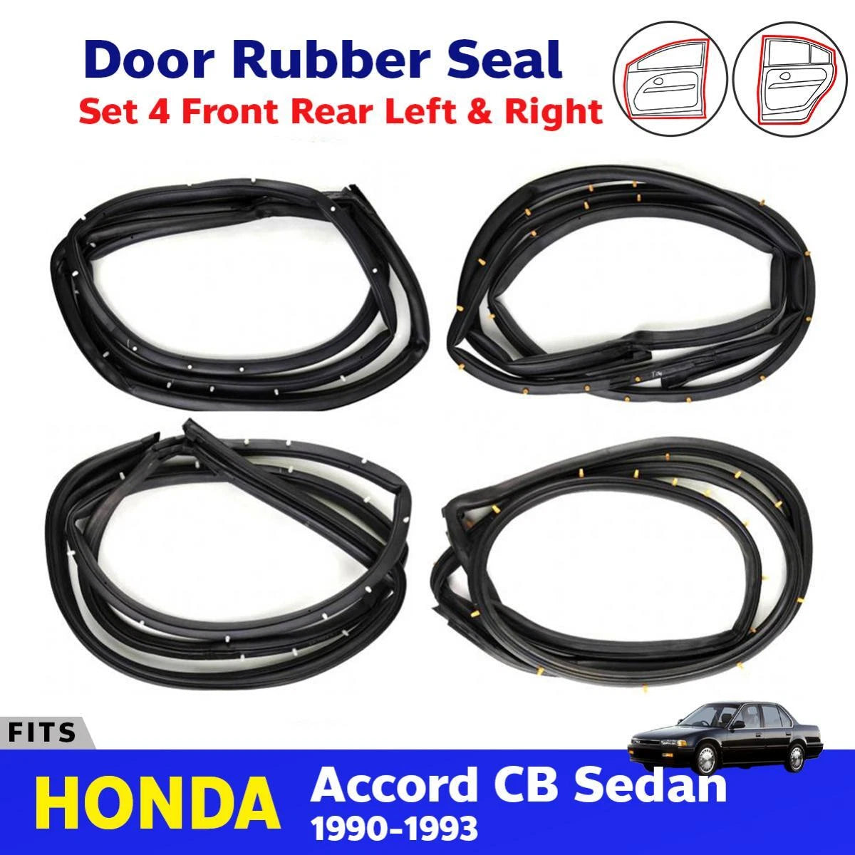 Door Rubber Weatherstrip Set 4 LH+RH Fits Honda Accord CB 4D Sedan 1990-93 D06