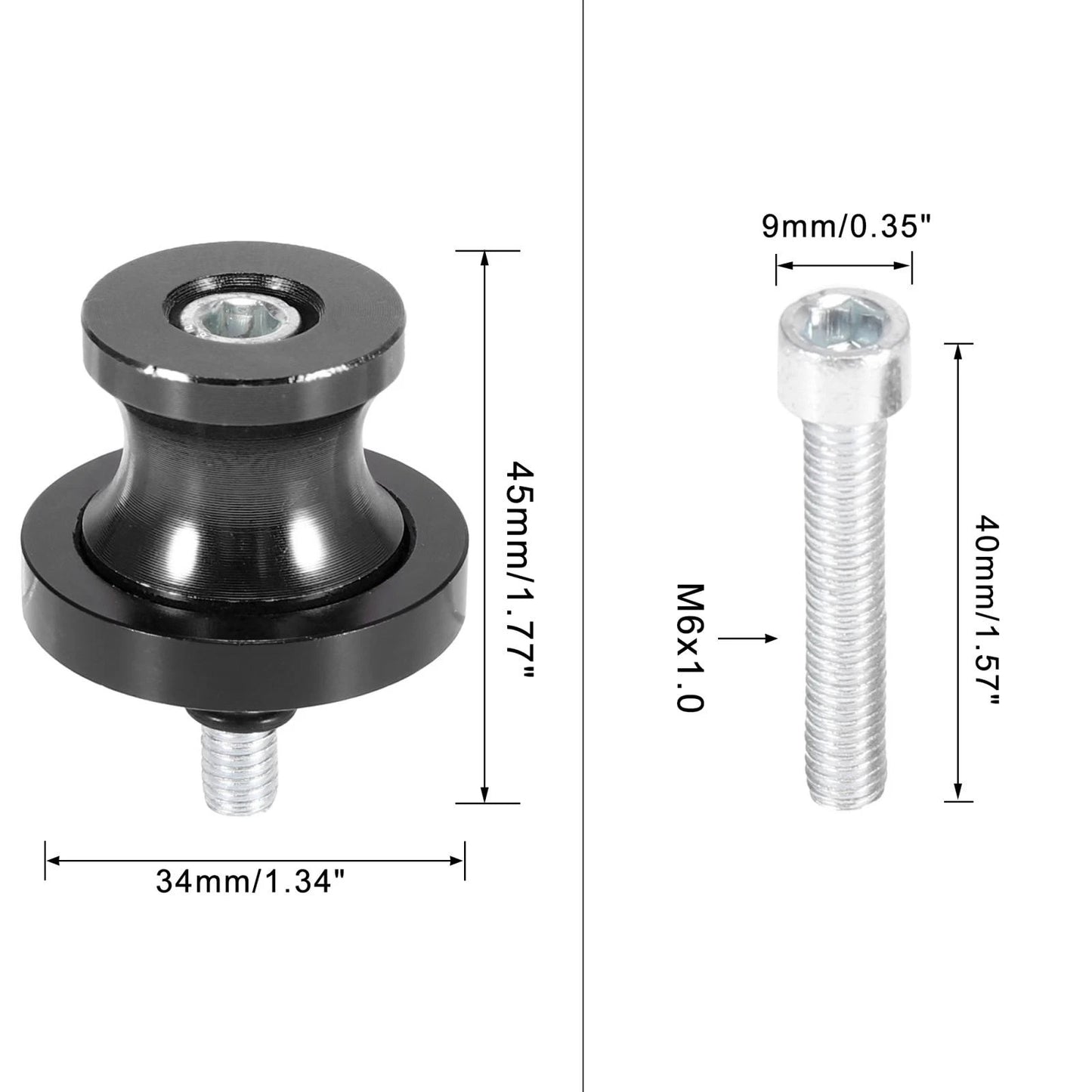 2 x 6mm M6x1.0 Black Swingarm Spools Sliders Stand for Yamaha