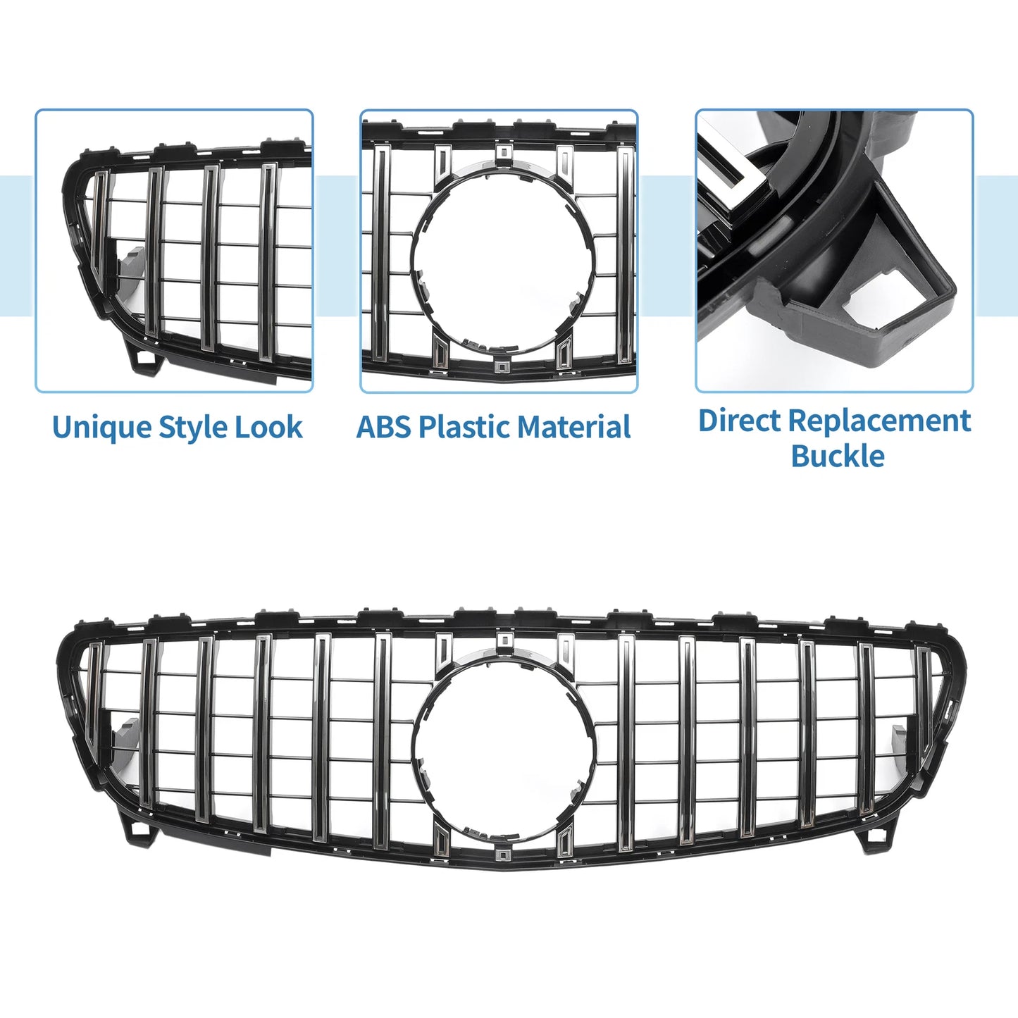 Front Upper Bumper Grille for Mercedes-Benz A-Class Chrome Silver (2013-2020)