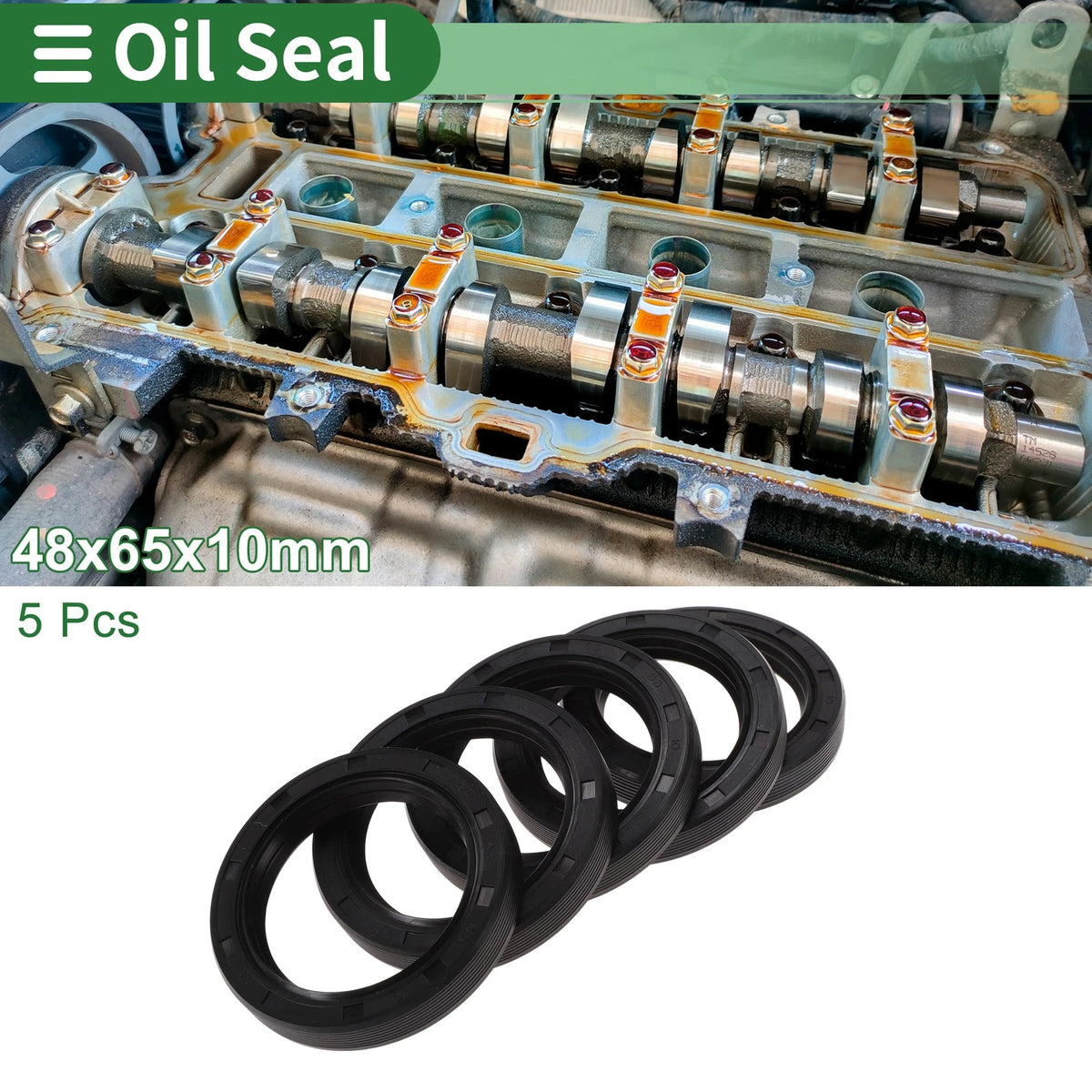 Oil Seal 48x65x10mm NBR Rubber High Pressure Black 5 Pcs