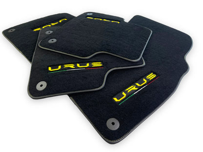Floor Mats for Lamborghini Urus 2018-2024 Black Carpets with Yellow Stitching