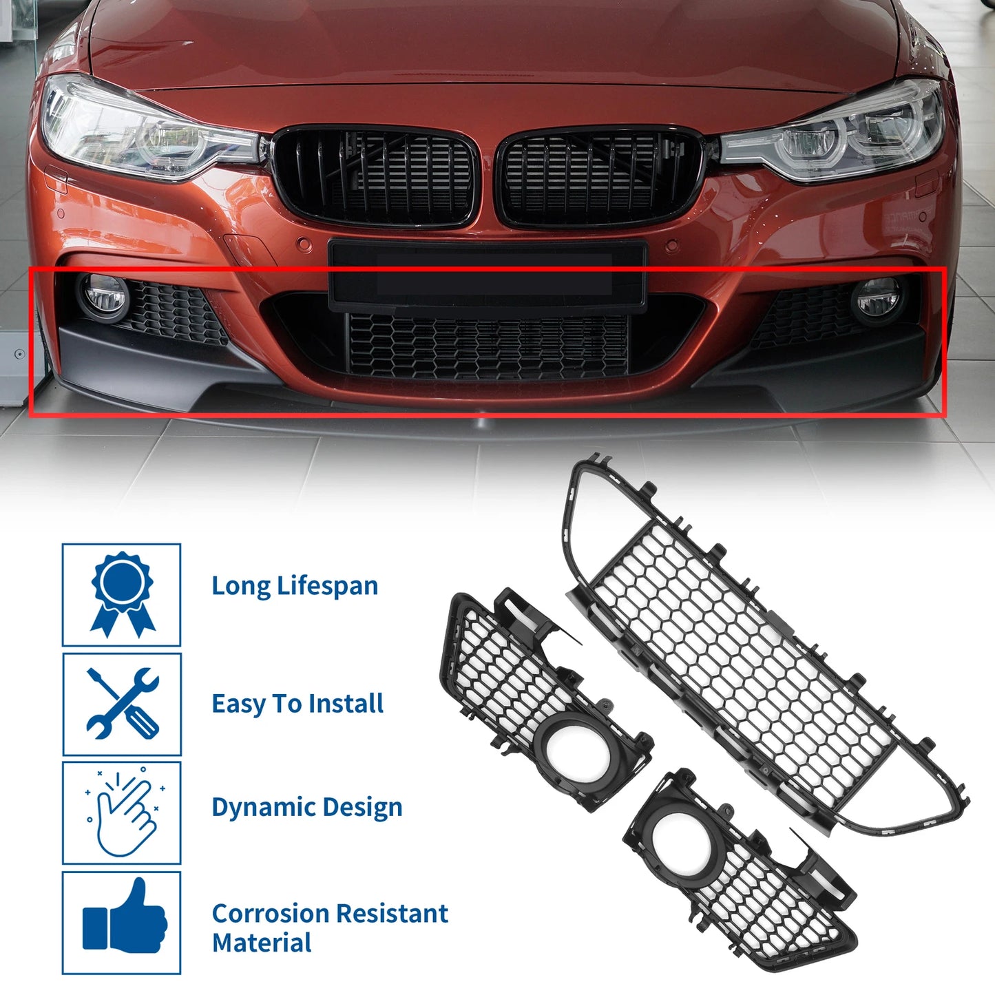 Front Lower Bumper Grille for BMW 320i 2013-2018 2.0L L4 (2013-2018)