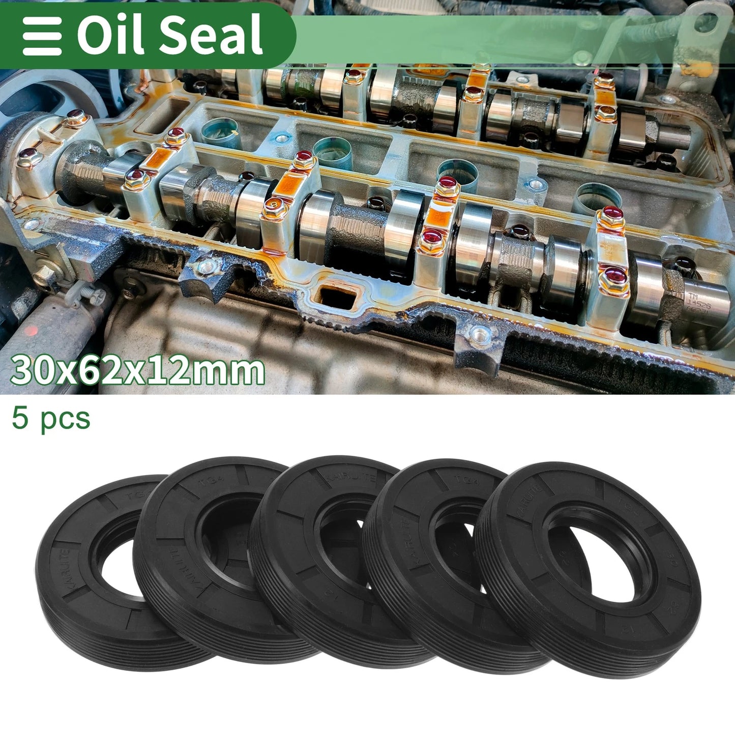 Oil Seal TG4 Lip Seal Rotary Shaft NBR Rubber 30x62x12mm Black 5 Pcs