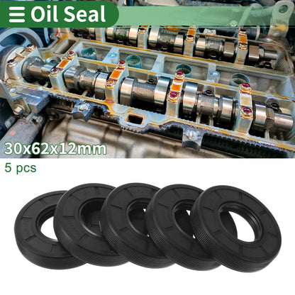Oil Seal TG4 Lip Seal Rotary Shaft NBR Rubber 30x62x12mm Black 5 Pcs