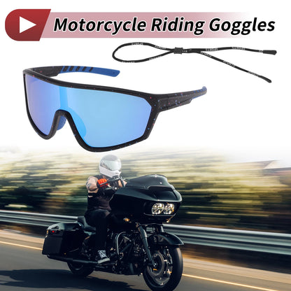 Goggles for Motorcycle Riding Blue Lens Black Frame UV400 PC