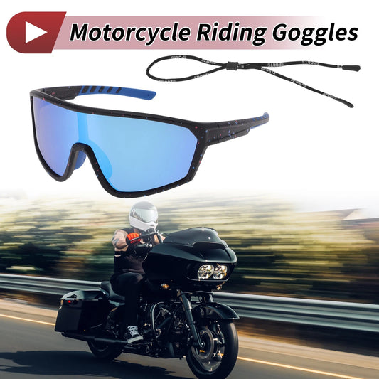 Goggles for Motorcycle Riding Blue Lens Black Frame UV400 PC