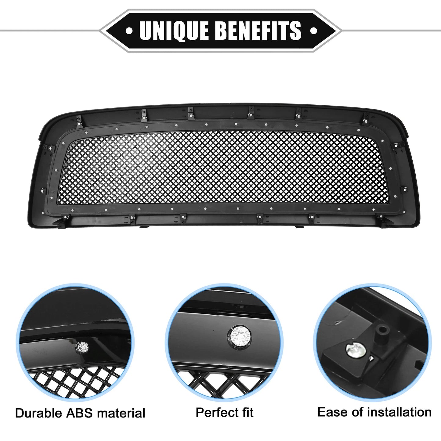 Front Grille Assembly for Dodge Ram 1500 2011-2012 Gloss Black