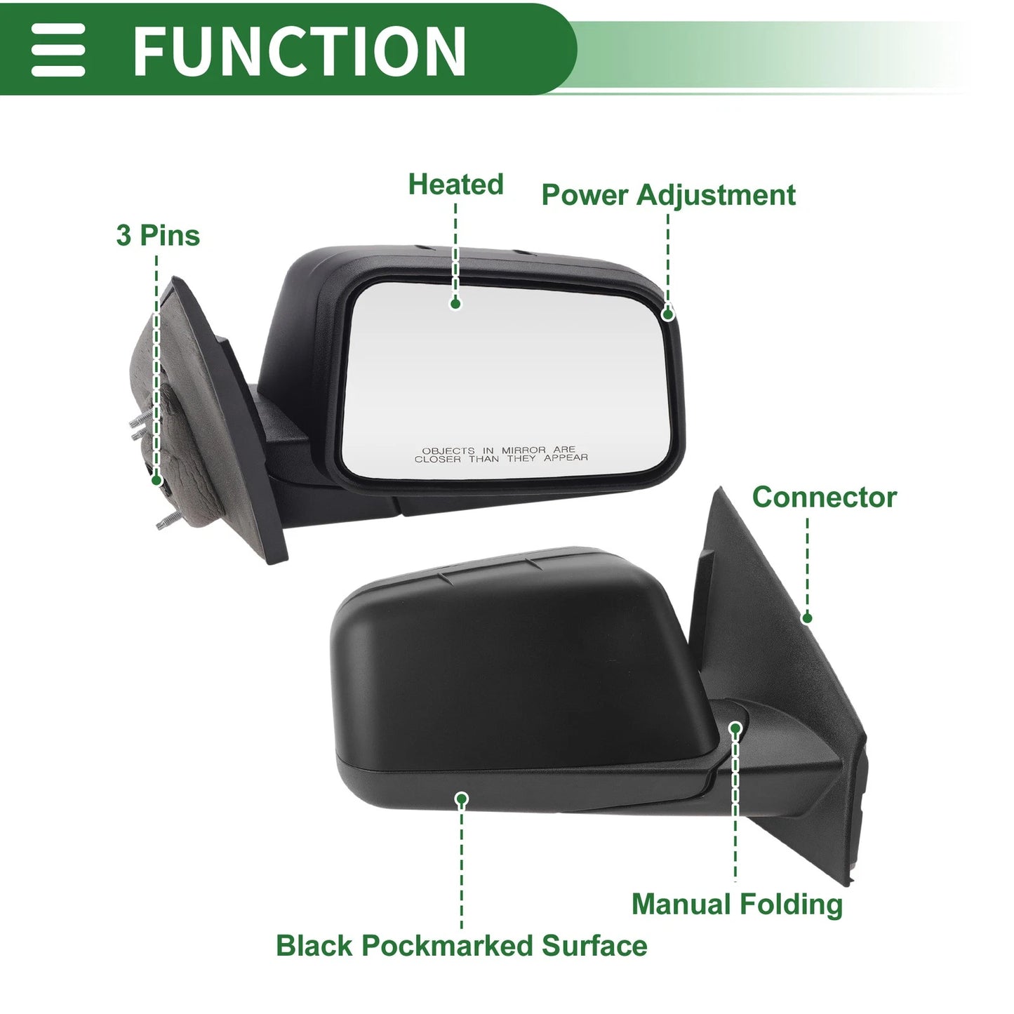 3 Pins Right Driver Side Door Mirror for Ford Edge (2008)