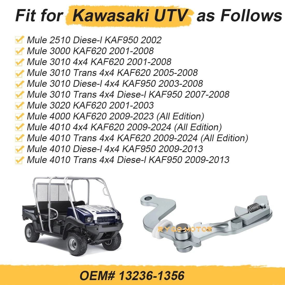 Left Brake Lever Bracket for Kawasaki Mule (2001–24)