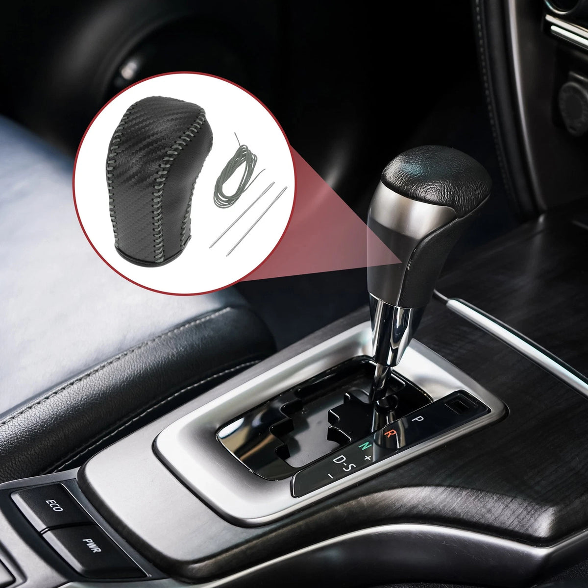 Gear Shift Knob Cover for Hyundai Tucson 2015-2018 Black Grey Faux Leather