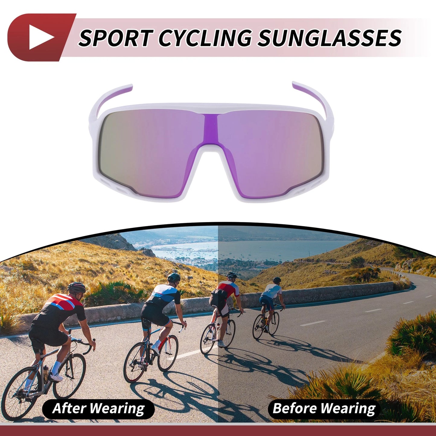 Motorcycle Riding Goggles Purple Lens White Purple Frame Triacetyl Cellulos PC