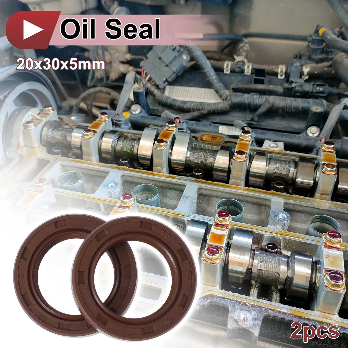 Oil Seal 20x30x5mm Brown 2 x FKM Rubber for Car