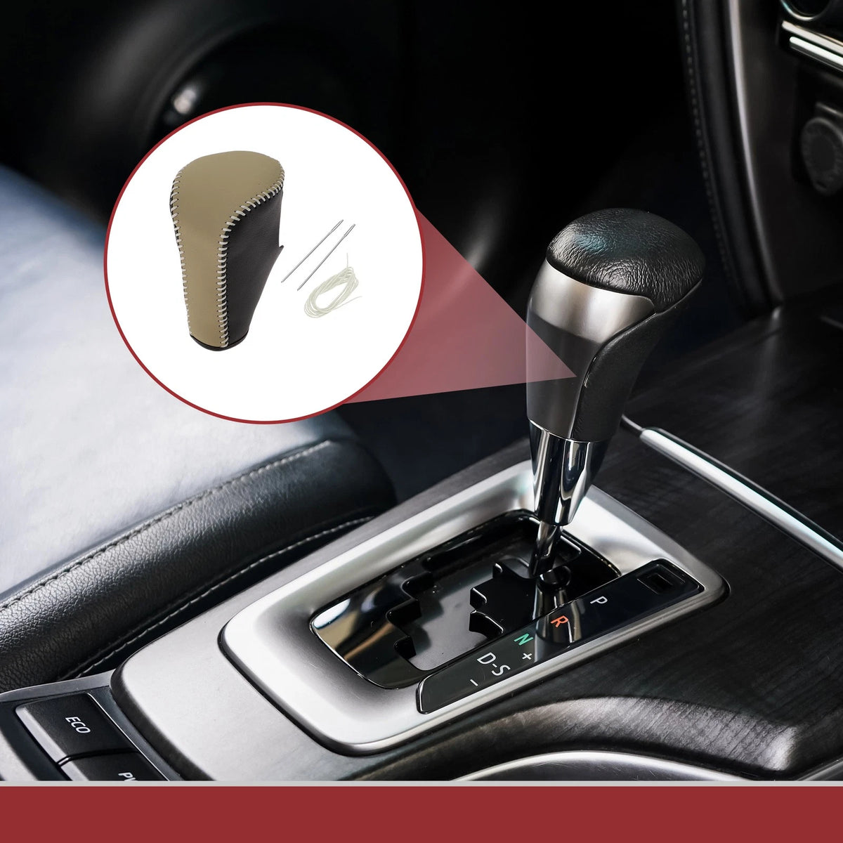 Car Gear Shift Knob Cover for Honda Accord 2008-2012 Black Beige Leather