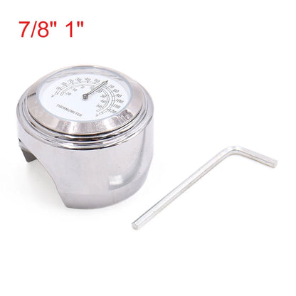 2 x 7/8" & 1" Motorcycle Handlebar Temp Thermometer Gauge Watch Silver