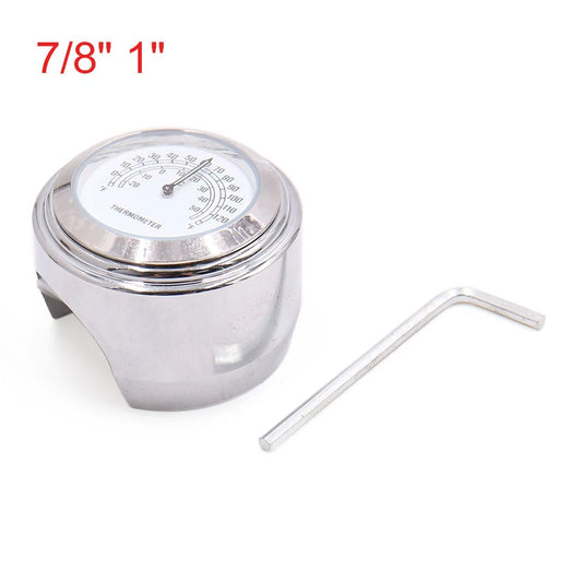 2 x 7/8" & 1" Motorcycle Handlebar Temp Thermometer Gauge Watch Silver