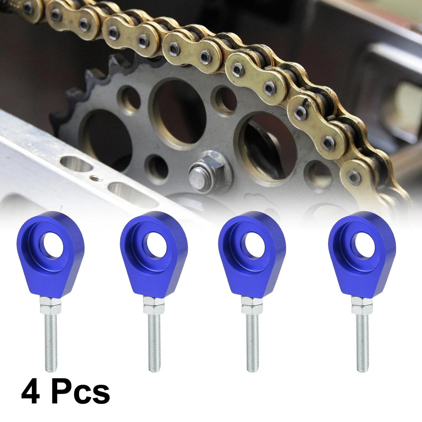 4pcs 12mm Dia Hole Blue Universal Motorcycle Chain Axle Adjuster Tensioners