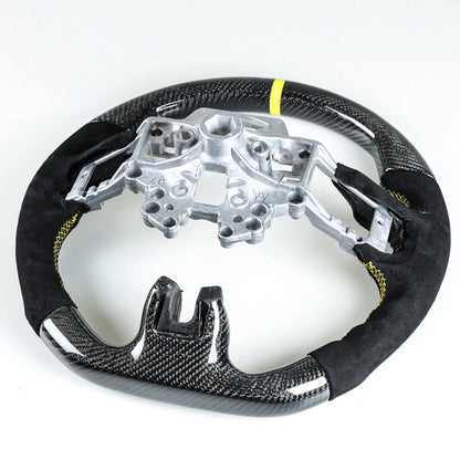 Steering Wheel Carbon Fiber Suede Yellow for Ford Mustang (2019-2022)