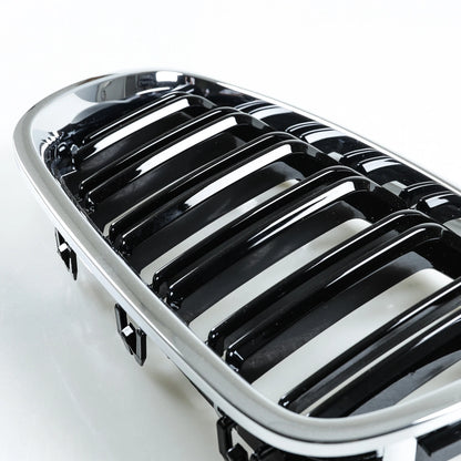 Double Rib Chrome & Black Front Kidney Grille for BMW F10 5 Series (2011-2017)