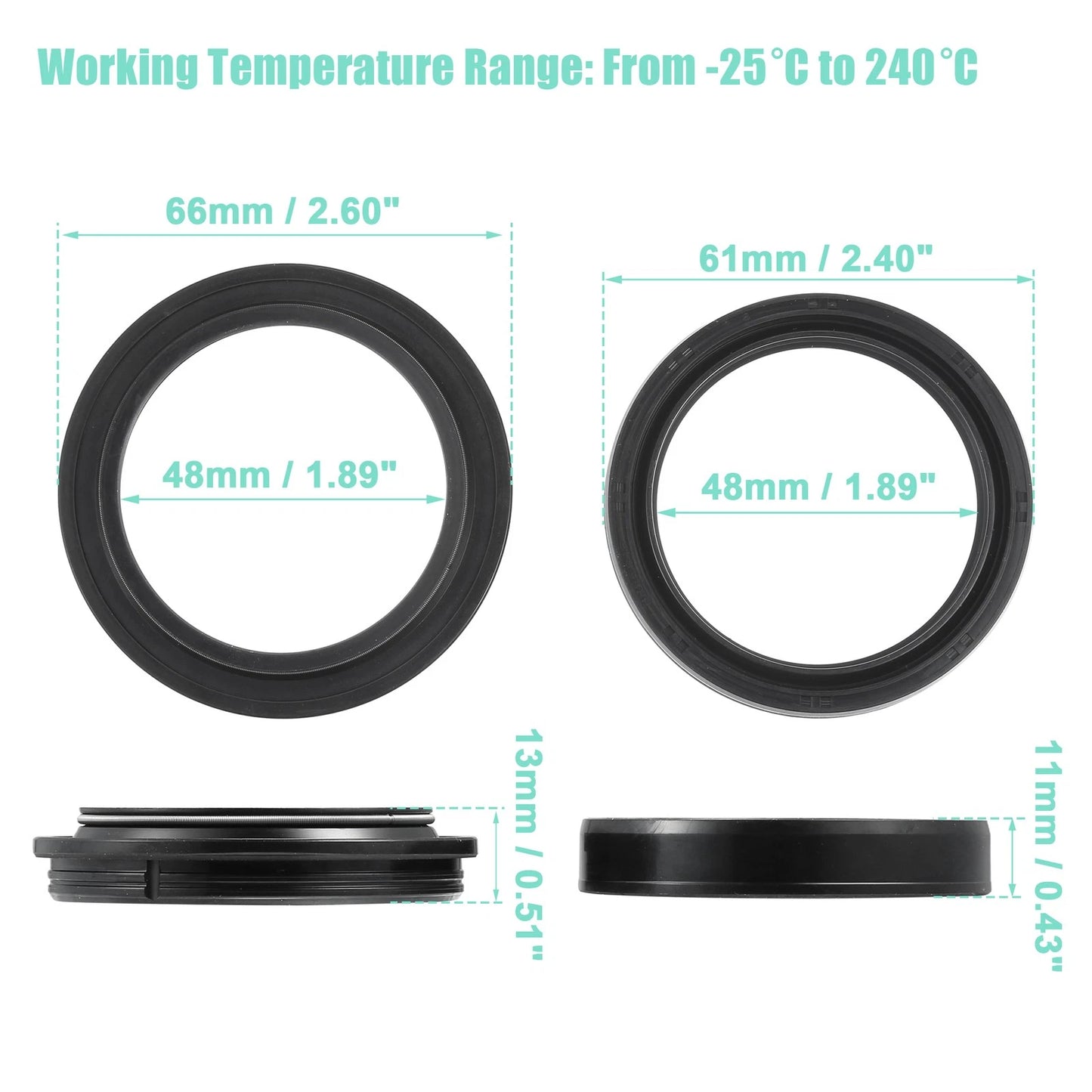 Set 48mmx61mm Front Fork Oil Dust Seal for Yamaha FJR1300