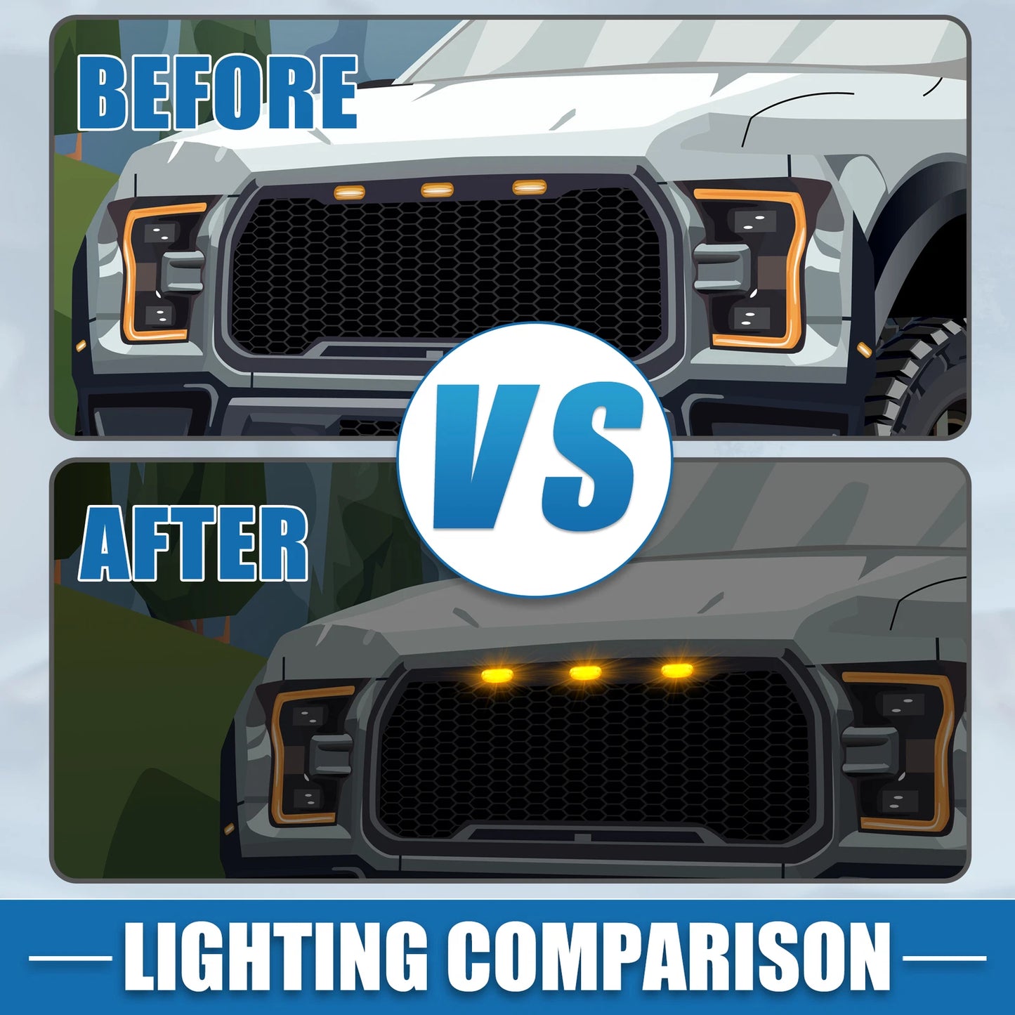 LED Front Grille Lights for Ford F150 F250 F350 (2004-2019) Amber