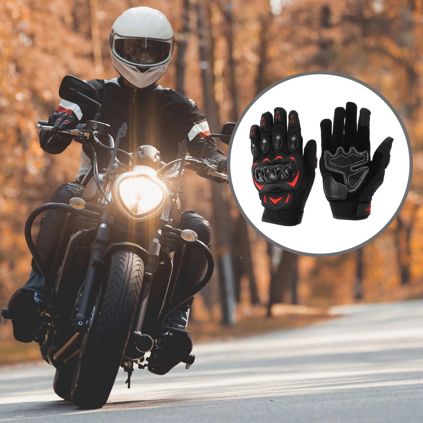 Pair XL Motorcycle Glove Heat Dissipation Cycling Glove Black Red Polar Fleece