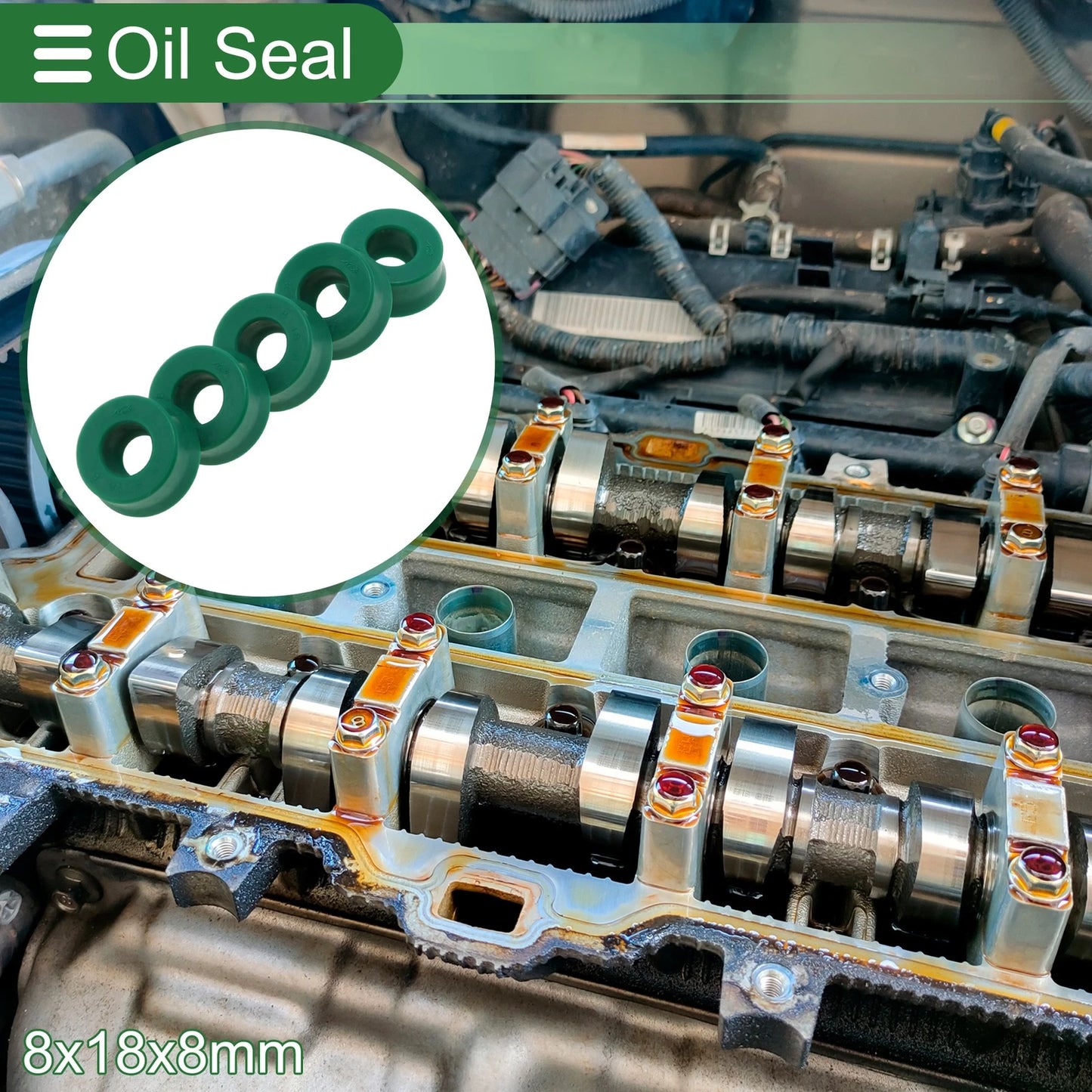 Oil Seal / 8x18x8mm / Seal Ring Rotary Shaft Seal TPU Green 5 Pcs