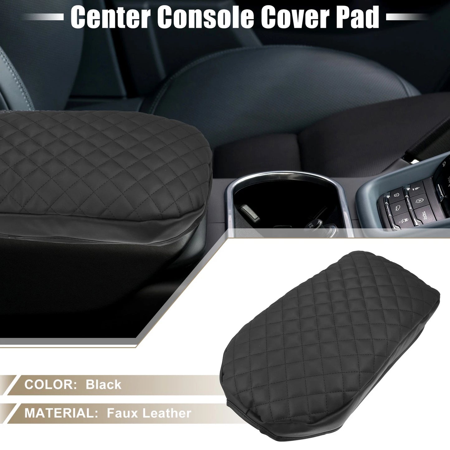 Center Console Armrest Cover for Toyota RAV4 2019-2023 Faux Leather Black