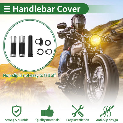 7/8" 22mm Motorcycle Hand Grips Black Silver Tone