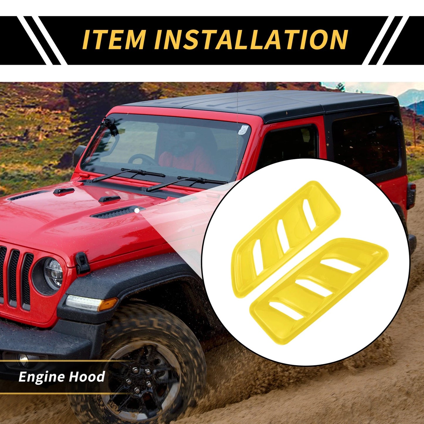 Front Hood Air Outlet Vent Cover Trim for Jeep JL JLU (2018-2024) Yellow