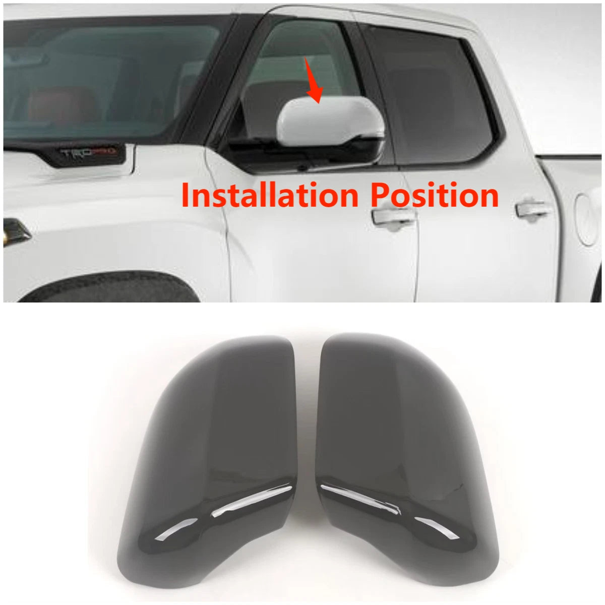 Glossy Black Rearview Mirror Side Lid Cover Trim for Toyota Tundra (2022-2023)
