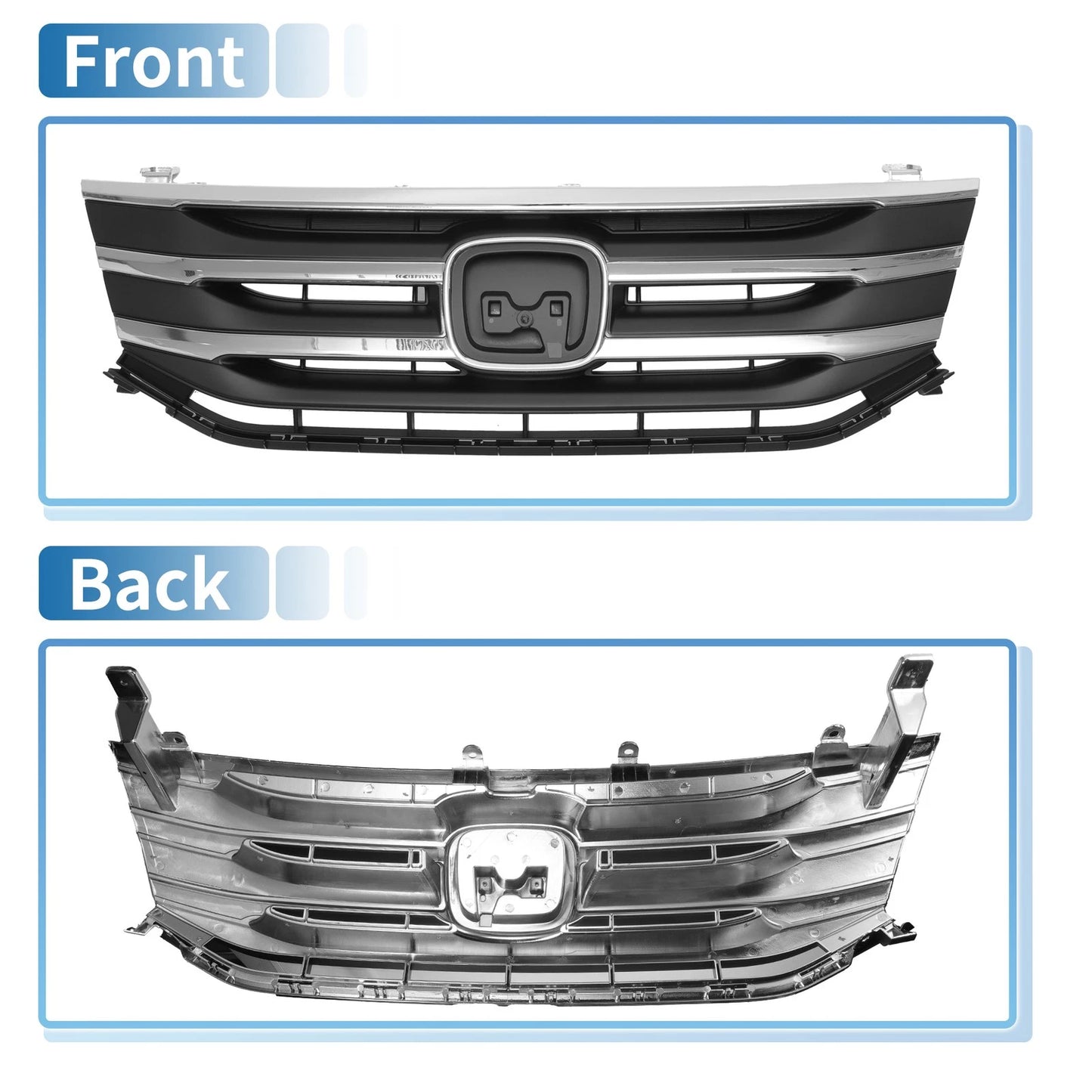Front Upper Bumper Grille for Honda Odyssey (2011-2012) Chrome Silver Tone