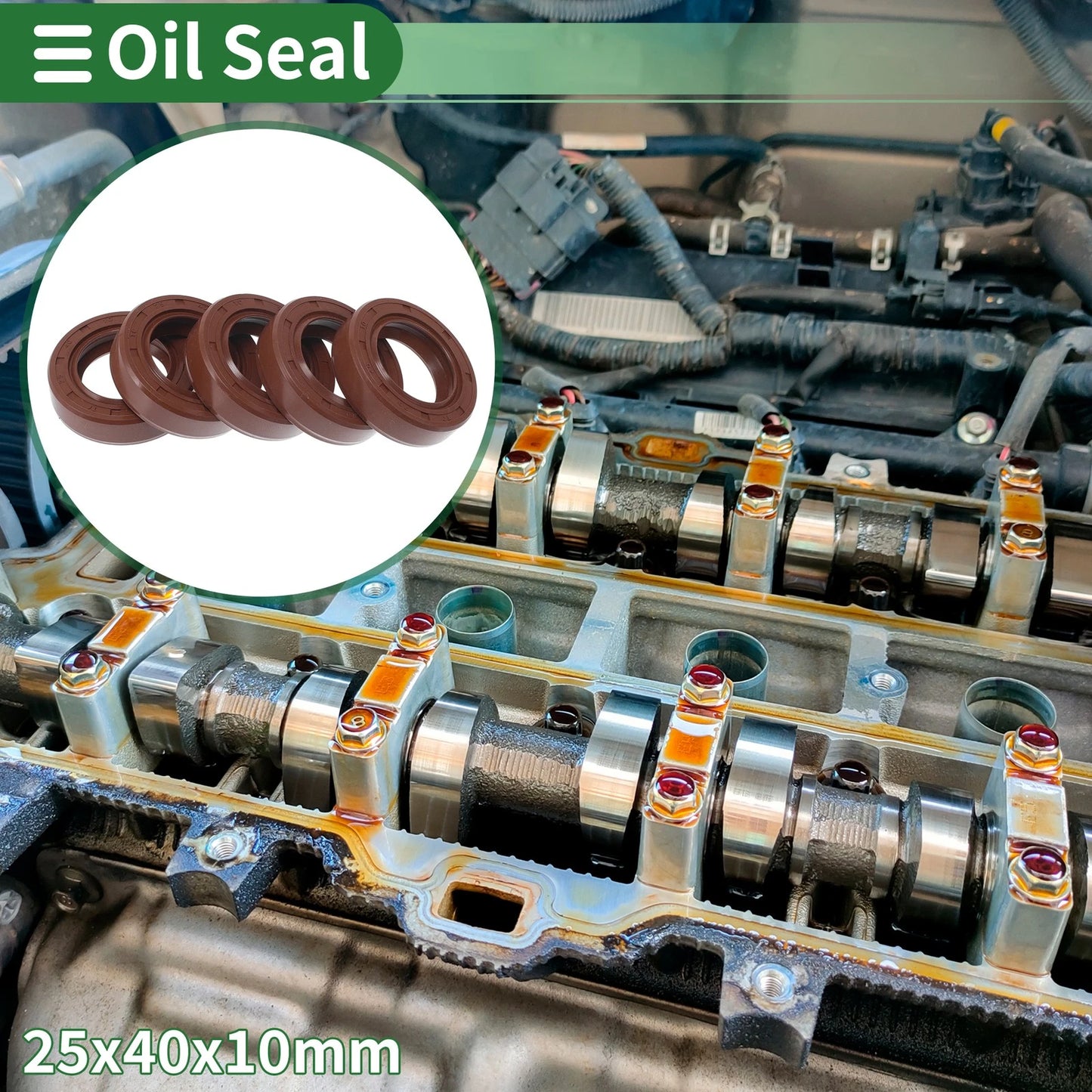 Oil Seal 5 x Seal Ring Rotary Shaft Seal FKM Rubber 25x40x10mm Brown for Make Model