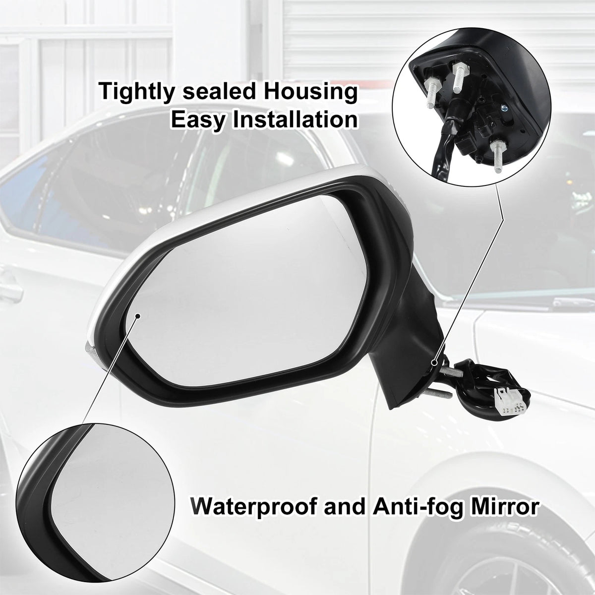 7 Pin Left Side Exterior Door Mirror Assembly White for Toyota Corolla (2020-2022)
