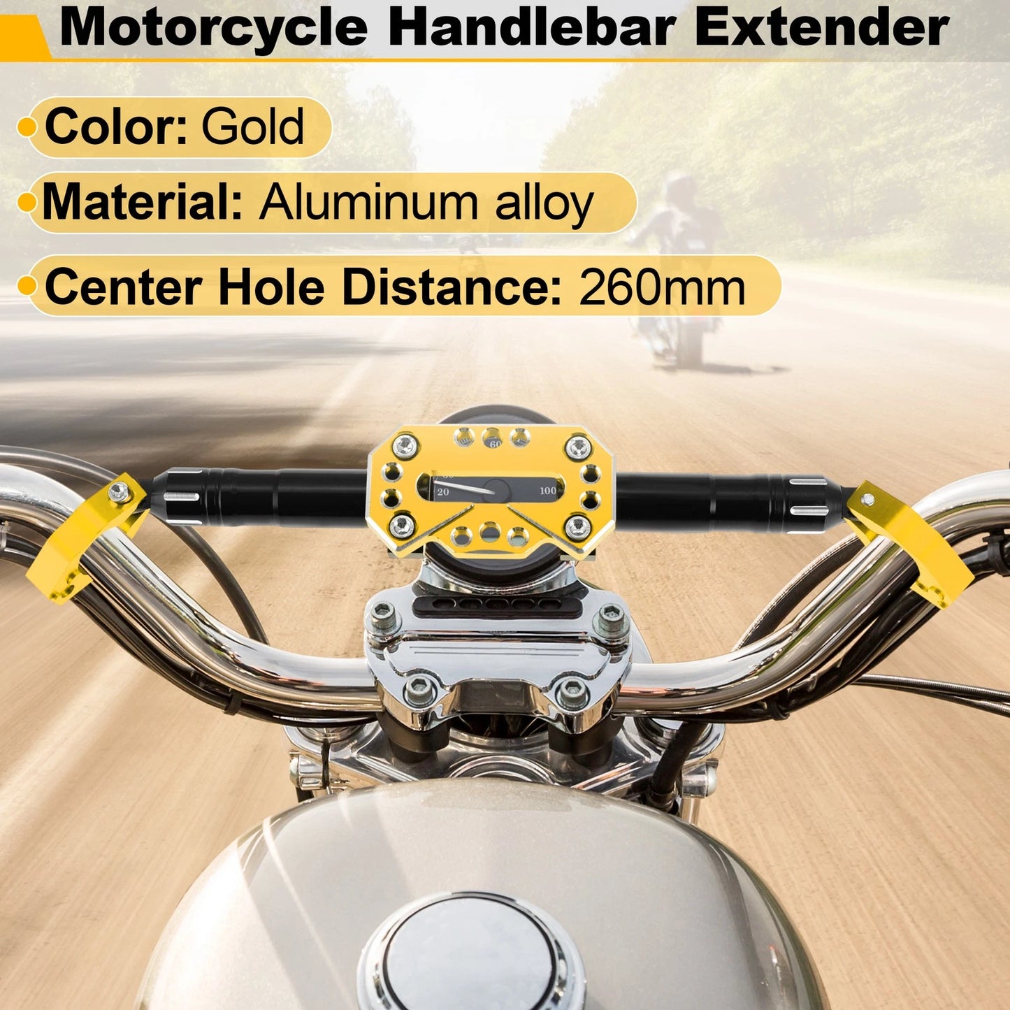 Bracket / 260mm / Handle Bar Extender Gold Tone for Motorcycle