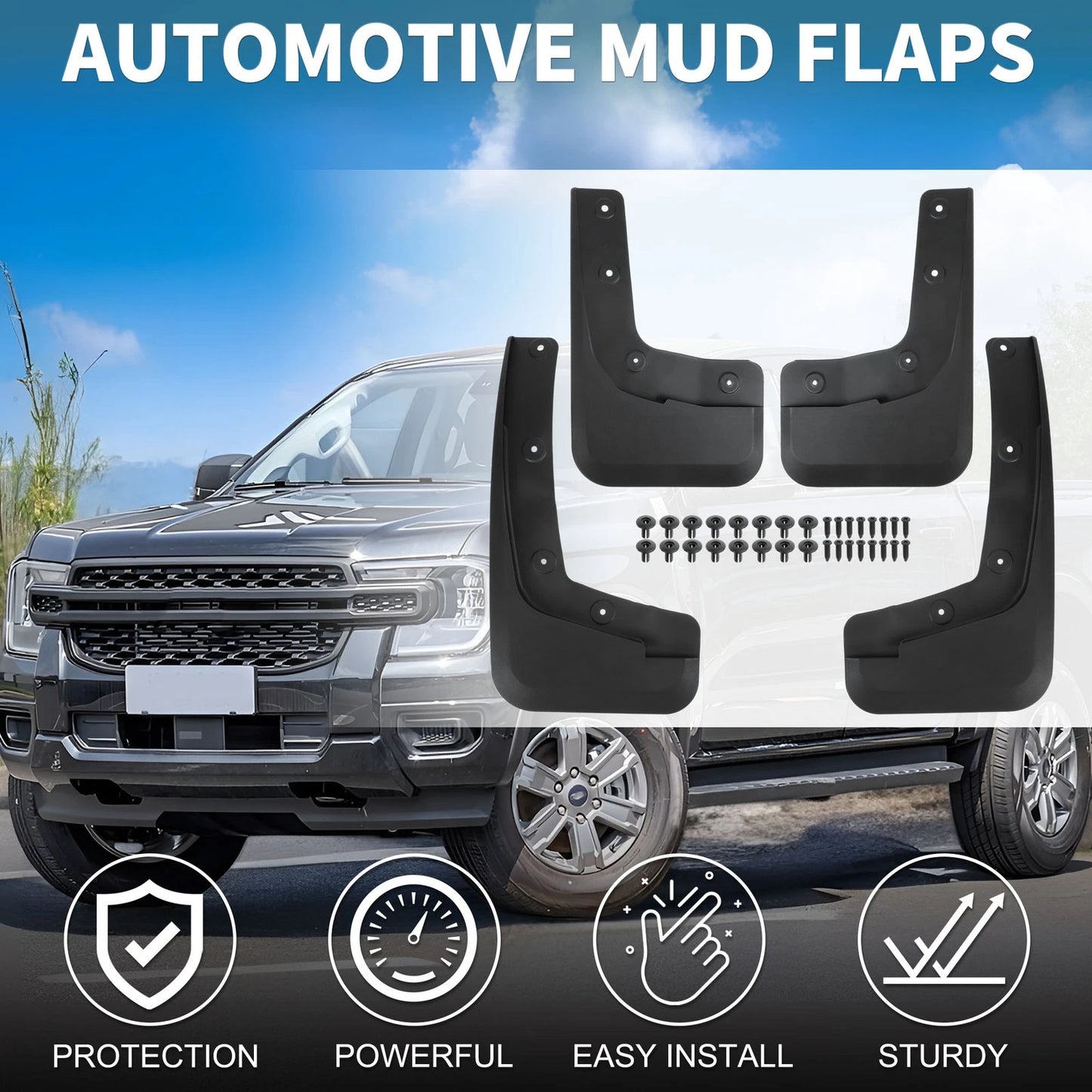 Mud Flaps Kit for Ford Ranger 2024-2025 Splash Guards, No-Drill Installation