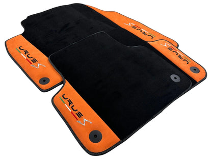 Black Floor Mats & Trunk Mats for Lamborghini Urus S 2018-2024 Orange Alcantara