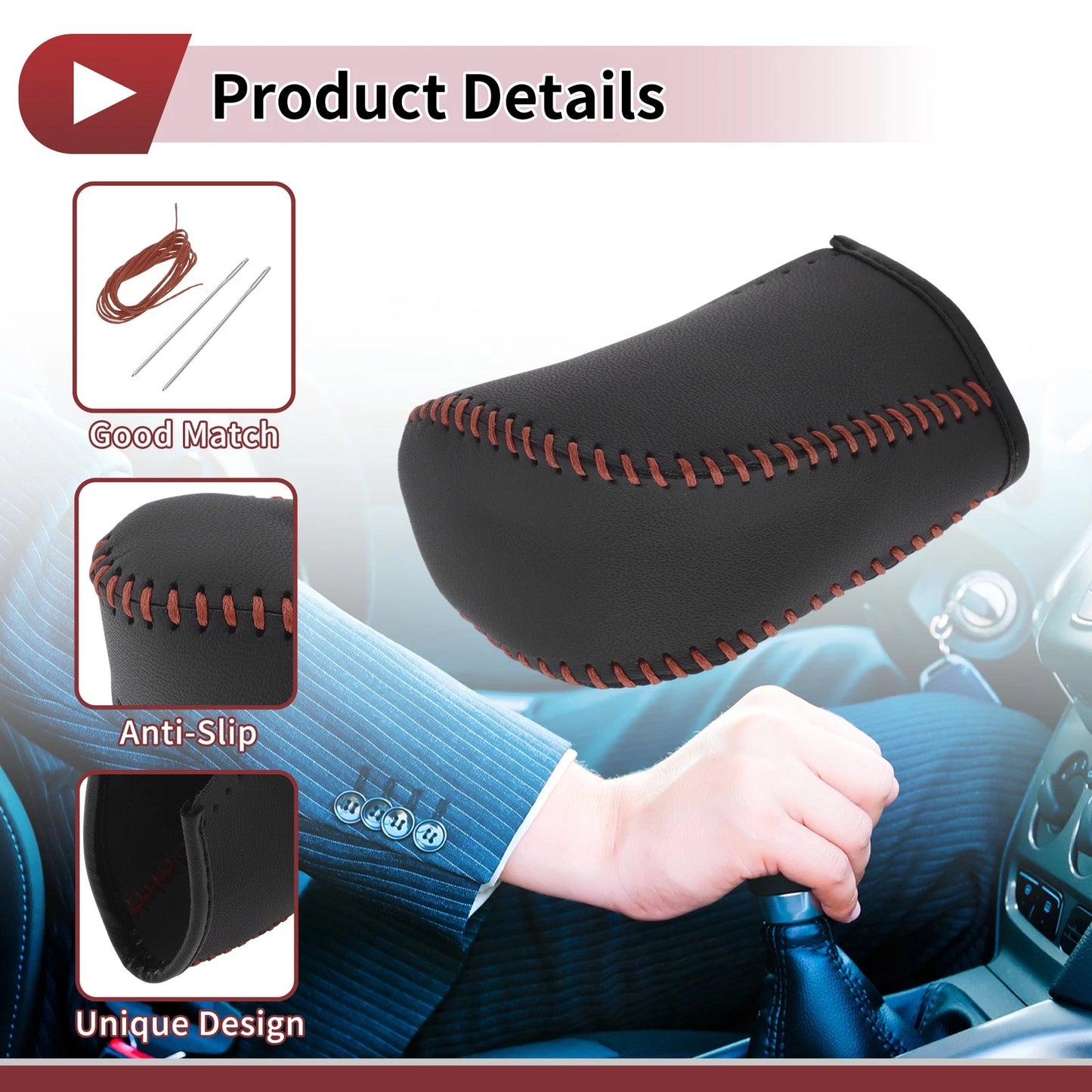 Car Gear Shift Knob Cover for Subaru Forester (2006-2012) - Black Brown Faux Leather