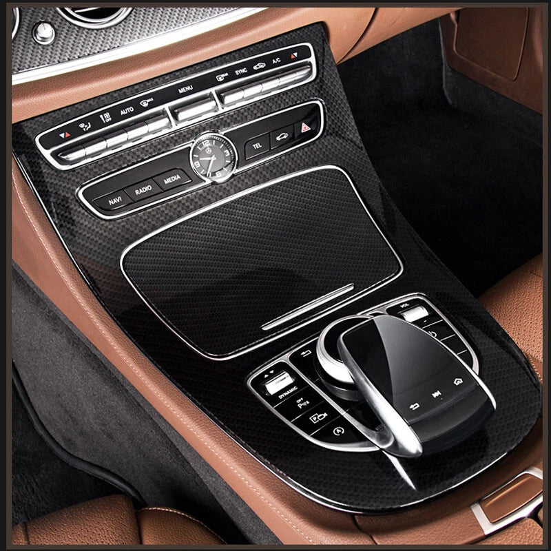 Carbon Style Console Gear Shift Cover Trim Fit for Benz E-Class W213 2016-2018