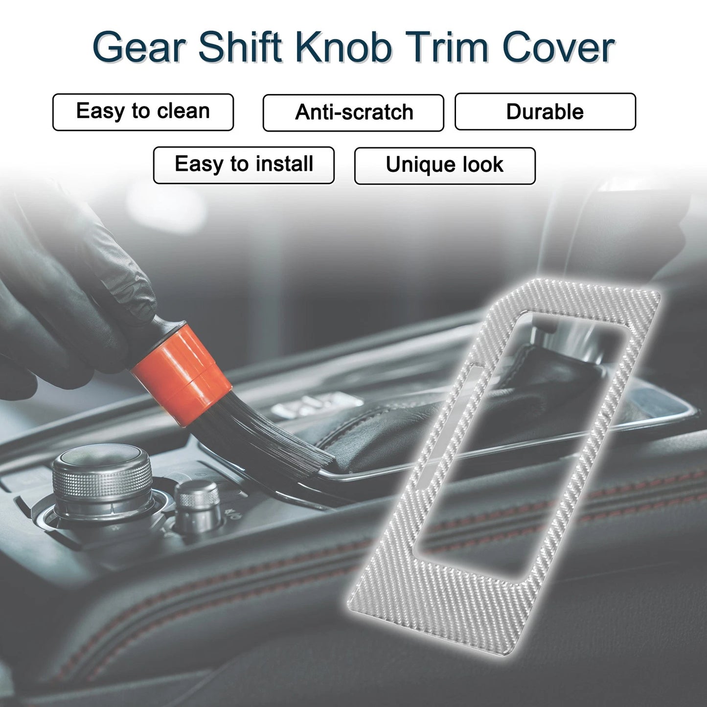ABS Gear Shift Knob Cover for Ford F150 (2015-2020) Carbon Fiber Silver Tone