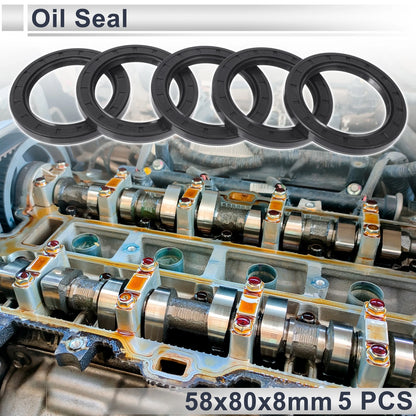 Oil Seal 5 Pcs 58x80x8mm NBR Rubber Black Seal Ring Rotary Shaft Seal