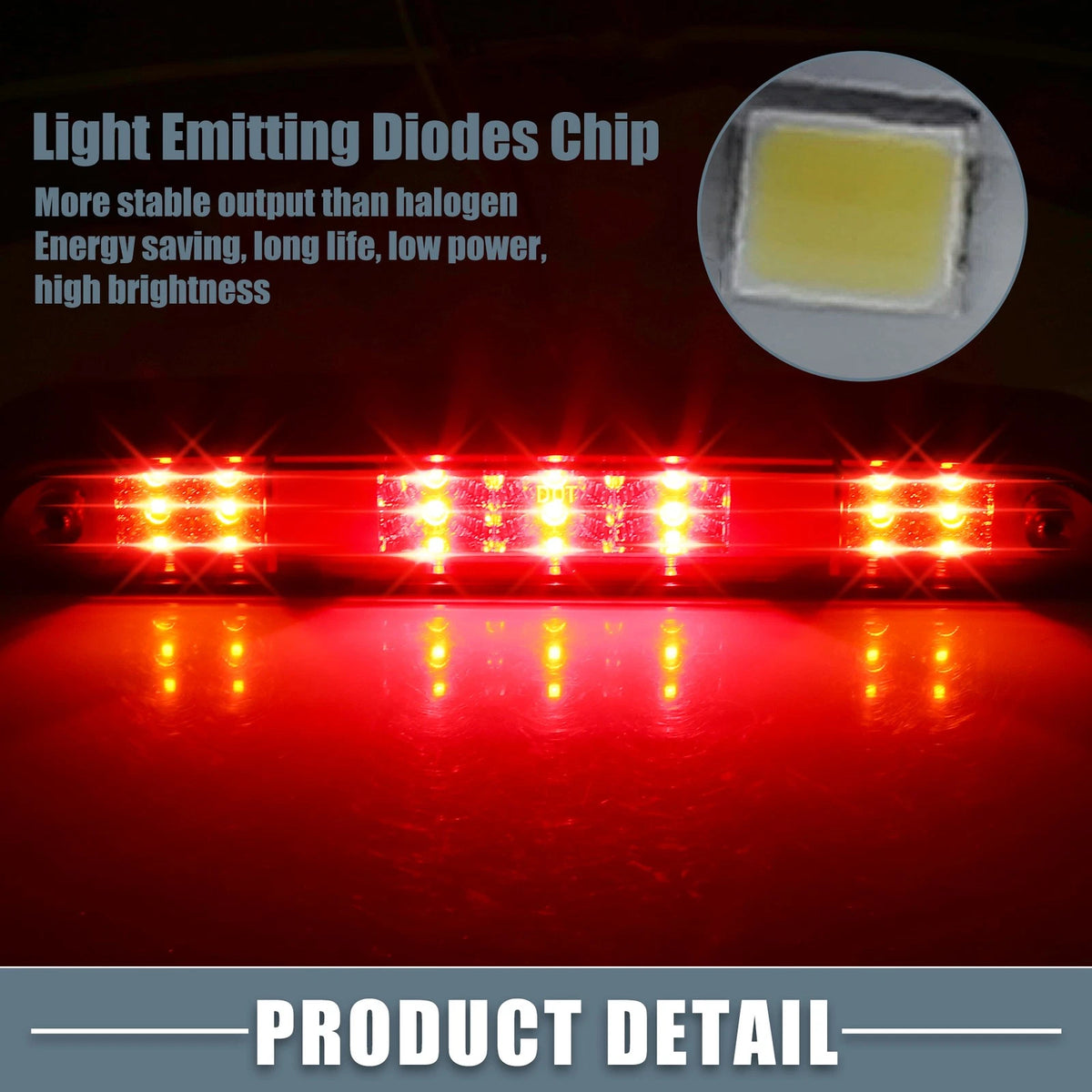 High Mount Stop Light for Ford F150 Chrome Tone Housing Red Lens (1997-2003)