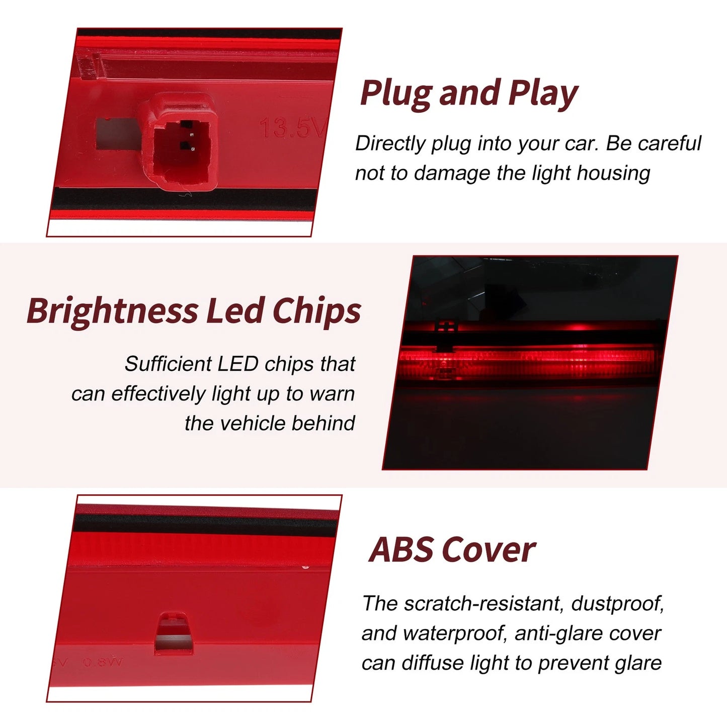 Red High Mounted LED Third Brake Light for Ford Escape (2013-2019)