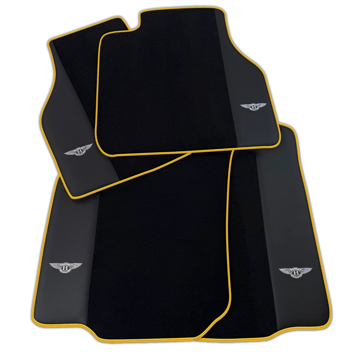 AutoWin Black Floor Mats for Bentley Flying Spur (2019-2023) Orange Trim
