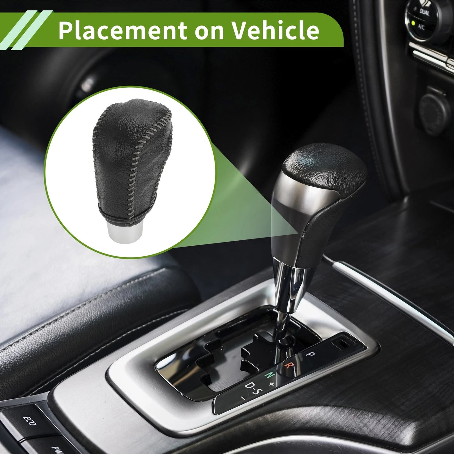 Gear Shift Knob Cover for Honda Civic 2016-2021 Pebbled Black Grey Leather