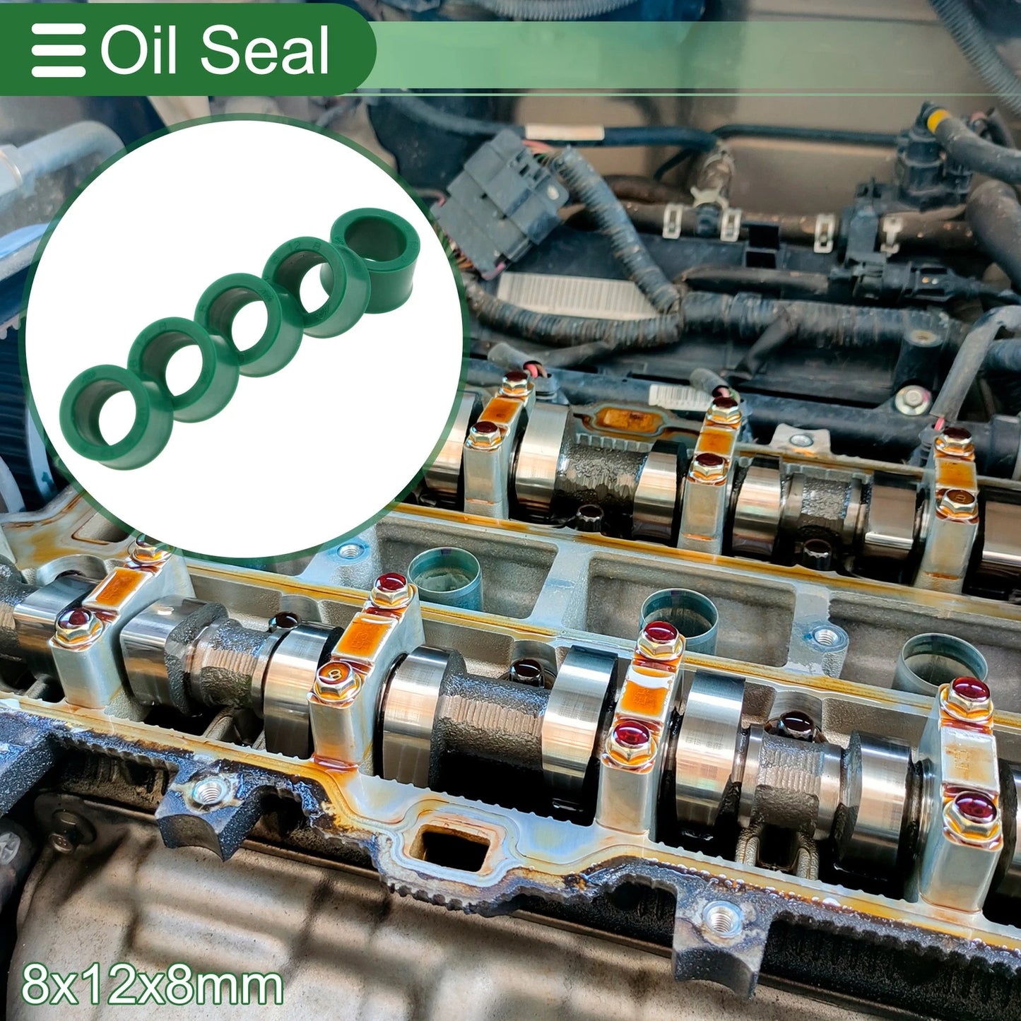 Oil Seal 8x12x8mm TPU Shaft Seal High-Pressure Green 5 Pcs